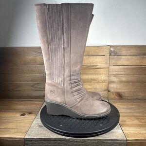 KEEN Womens Sz 6.5 Brown Zurich Leather Wedge Heel Knee High Boots Side Zip